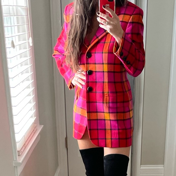 Escada Jackets & Blazers - Escada By Margaretha Ley Red Plaid Notch Lapel Long Sleeve Wool Blazer s…